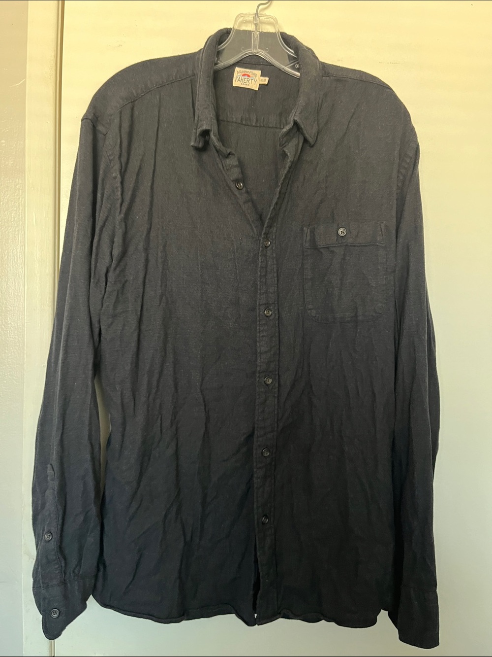 Faherty Black Long-Sleeve Casual Button-Down Shirt size XL